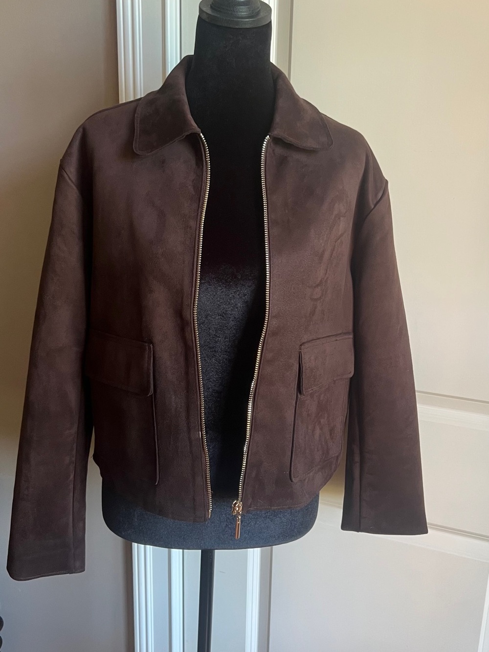 House of Harlow 1960 Dark Brown Suede Bomber Jacket